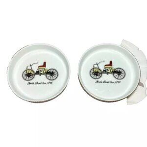 Ford's First Car 1896 Automobile Ceramic Drink Coasters Japan Antique Set Of 2